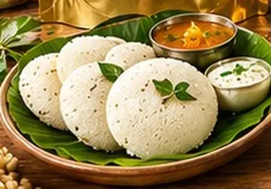 Idlis with chutney and sambar